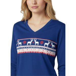 NWT LEGENDARY WHITETAILS Women’s Cozy Cabin Lounge Top M Blue Reindeer Fair Isle